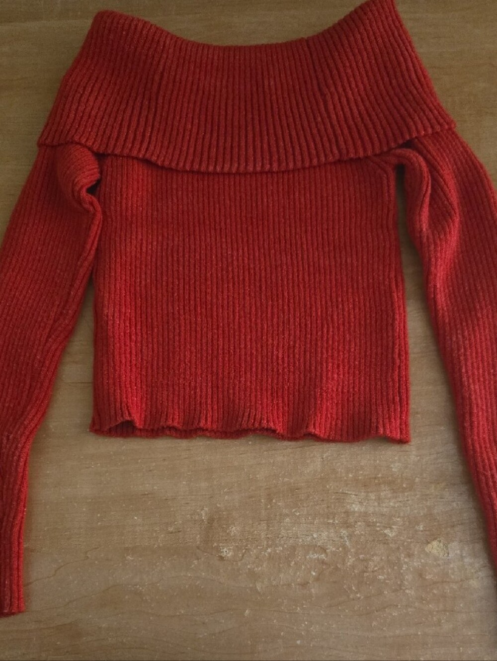 Off-Shoulder Ribbed Red Kid's Sweater - Picture 2 of 3